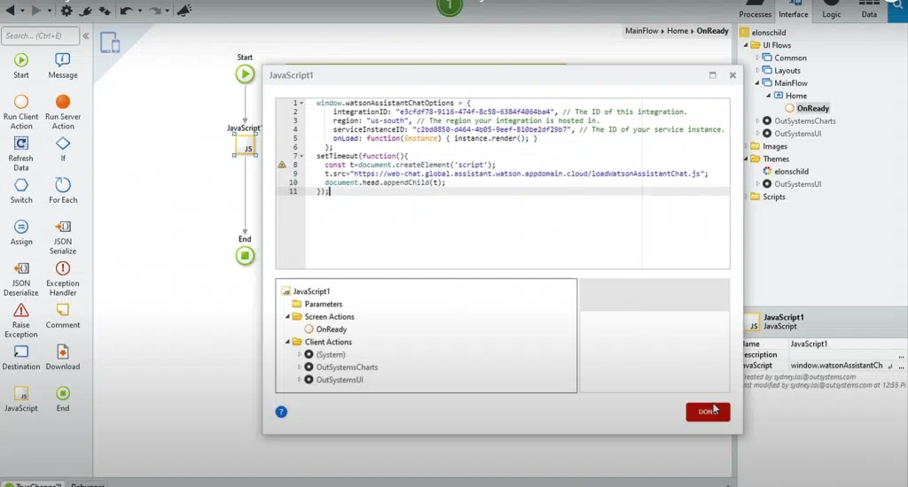IBM Chatbot Development Interface Screenshot