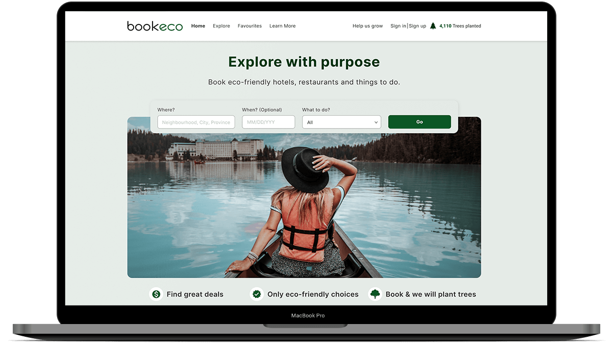 example of a created booking platform for an ecological travel application