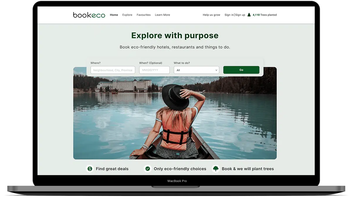 example of a created booking platform for an ecological travel application