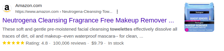 Amazon listings can appear for transactional searches on Google