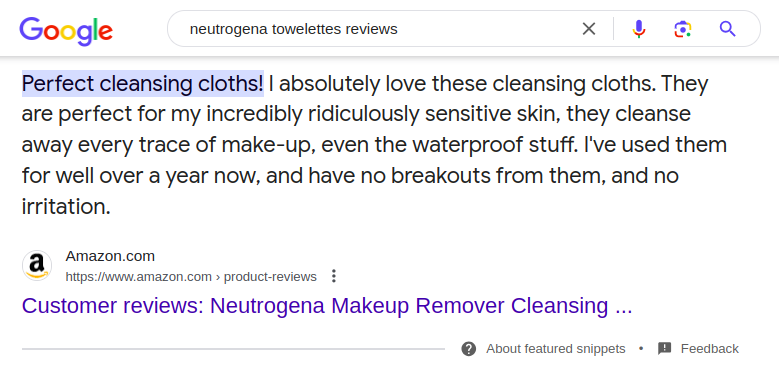 Reviews from a marketplace show on Google SERPs